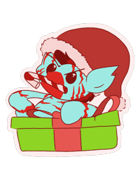 Size: 1600x2000 | Tagged: safe, artist:yamston, oc, oc only, oc:lance greenfield, zebra, fanfic:living the dream, 2023, candy, candy cane, chibi, christmas, fanfic art, food, hat, holiday, present, red stripes, santa hat, simple background, solo, torn ear, transparent background, zebra oc