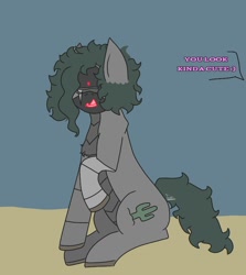 Size: 1440x1616 | Tagged: safe, artist:thomas.senko, oc, oc only, oc:thomas senko, earth pony, pony, robot, robot pony, bewitched, cactus, confused, cowboy, desert, frightened, green hair, male, ponified, scared, sitting
