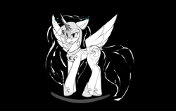 Size: 1890x1200 | Tagged: safe, artist:門久, nightmare moon, alicorn, pony, g4, black and white, concave belly, grayscale, monochrome, solo