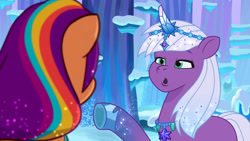 Size: 3072x1727 | Tagged: safe, screencap, sunny starscout, violet frost, auroricorn, earth pony, pony, unicorn, crystal ball (episode), g5, my little pony: tell your tale, spoiler:g5, spoiler:my little pony: tell your tale, spoiler:tyts01e68, :o, duo, duo female, female, mare, open mouth