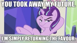Size: 888x499 | Tagged: safe, edit, edited screencap, screencap, starlight glimmer, g4, the cutie re-mark, caption, image macro, imgflip, impact font, movie reference, pixar, s5 starlight, syndrome, text, the incredibles, welcome home twilight