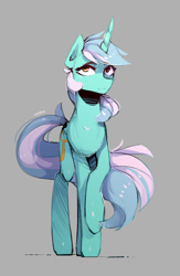 Size: 1789x2748 | Tagged: safe, artist:novabytes, lyra heartstrings, pony, unicorn, g4, female, gray background, looking up, raised hoof, simple background, solo