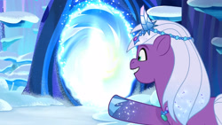 Size: 3072x1727 | Tagged: safe, screencap, violet frost, auroricorn, pony, unicorn, crystal ball (episode), g5, my little pony: tell your tale, spoiler:g5, spoiler:my little pony: tell your tale, spoiler:tyts01e68, female, mare, open mouth, open smile, smiling, solo, violetbetes