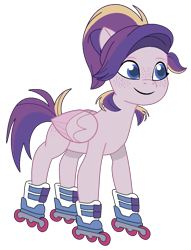 Size: 921x1203 | Tagged: safe, alternate version, artist:westrail642fan, oc, oc only, oc:shooting star (r&f), pegasus, pony, 2024 community collab, derpibooru community collaboration, g5, my little pony: tell your tale, pony partay, spoiler:g5, spoiler:my little pony: tell your tale, spoiler:tyts01e25, female, folded wings, freckles, mare, offspring, parent:oc:david wyne, parent:princess cadance, parents:canon x oc, pegasus oc, roller skates, rollerblades, simple background, skates, solo, style emulation, trace, transparent background, wings