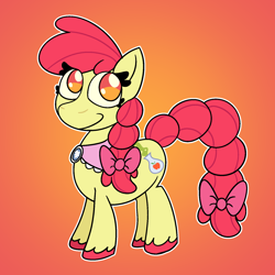 Size: 1640x1640 | Tagged: safe, artist:cosmicriff, apple bloom, earth pony, pony, g4, alternate cutie mark, female, gradient background, mare, older, older apple bloom, redesign, smiling, solo, unshorn fetlocks