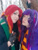 Size: 2868x3824 | Tagged: safe, artist:yuris, sci-twi, sunset shimmer, twilight sparkle, human, equestria girls, g4, clothes, cosplay, costume, forest, gryffindor, harry potter (series), high res, irl, irl human, nature, photo, scarf, slytherin, solo, striped scarf, tree, ukraine, winter