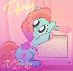 Size: 1524x1495 | Tagged: safe, artist:pastelillustrations, jazz hooves, earth pony, pony, g4, g5, album cover, commission, cute, eye clipping through hair, female, g5 to g4, generation leap, jazzibetes, looking at you, mare, ponified, ponified album cover, pony (band), solo, television, unshorn fetlocks, voice actor joke
