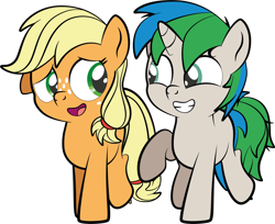 Size: 1920x1568 | Tagged: safe, artist:alexdti, applejack, oc, oc:star logic, pony, g4, colt, female, filly, filly applejack, foal, male, simple background, transparent background, younger