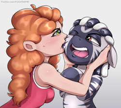 Size: 2480x2224 | Tagged: safe, artist:felixf, oc, oc only, oc:kizya, oc:loona, human, zebra, series:cultural and educational exchange, biting, high res, humanized, oc x oc, shipping, zebra oc