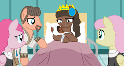 Size: 2283x1231 | Tagged: safe, artist:brightstar40k, earth pony, pegasus, pony, african american, asha, baby, baby pony, beard, clothes, crown, disney, facial hair, female, filly, foal, jewelry, king magnifico, maid, male, mare, newborn, not fluttershy, not pinkie pie, ponified, queen amaya, regalia, stallion, wish (disney), younger