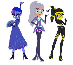Size: 947x843 | Tagged: safe, artist:miraculousfan6540, oc, equestria girls, g4, chloe bourgeois, chrysalis (miraculous ladybug), clothes, cosplay, costume, fan, hand fan, lila rossi, miraculous ladybug, myura, queen wasp, shoes, simple background, white background