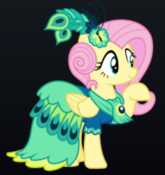 Size: 334x354 | Tagged: safe, artist:gracelamson2008, artist:jeatz-axl, fluttershy, pegasus, pony, g4, black background, clothes, dress, female, gala dress, simple background, solo