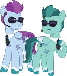 Size: 1194x1347 | Tagged: safe, artist:prixy05, thunder flap, zoom zephyrwing, pegasus, pony, g5, my little pony: tell your tale, duo, duo male and female, earpiece, fbi, female, guardsmare, male, mare, necktie, pegasus royal guard, royal guard, security, simple background, stallion, sunglasses, transparent background, vector