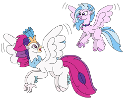 Size: 2800x2260 | Tagged: safe, artist:supahdonarudo, queen novo, silverstream, classical hippogriff, hippogriff, series:novoember, g4, my little pony: the movie, aunt and niece, duo, female, flying, happy, high res, jewelry, looking at each other, looking at someone, necklace, redraw, simple background, smiling, transparent background