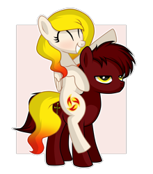 Size: 2105x2395 | Tagged: safe, artist:lnz_01, artist:lnzz, oc, oc:starfyre, pegasus, pony, eyes closed, grin, high res, looking right, oc riding oc, ponies riding ponies, riding, riding a pony, show accurate, simple background, smiling, unamused, white background, wingless