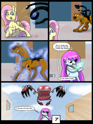 Size: 6000x8000 | Tagged: safe, artist:chedx, fluttershy, pegasus, pony, comic:learning with pibby glitch battles, g4, boxy boo, comic, commission, community related, corrupted, crossover, error, fanfic, fanfic art, glitch, multiverse, pibby, scooby-doo, scooby-doo!