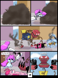 Size: 6000x8000 | Tagged: safe, artist:chedx, fluttershy, pinkie pie, earth pony, pegasus, pony, comic:learning with pibby glitch battles, g4, boxy boo, comic, commission, community related, corrupted, crossover, error, fanfic, fanfic art, glitch, multiverse, pibby, scooby-doo, scooby-doo!