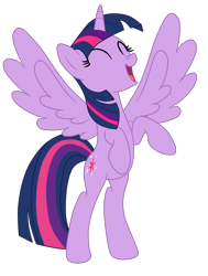 Size: 1928x2546 | Tagged: safe, artist:gmaplay, twilight sparkle, alicorn, pony, unicorn, g4, the one where pinkie pie knows, bipedal, cute, eyes closed, female, happy, simple background, solo, spread wings, transparent background, twiabetes, twilight sparkle (alicorn), wings