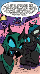Size: 410x748 | Tagged: artist needed, safe, idw, official comic, queen chrysalis, tagma, changeling, g4, the return of queen chrysalis, spoiler:comic, spoiler:comic03, advertisement, armor, changeling armor, changeling officer, idw advertisement