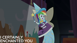 Size: 2000x1125 | Tagged: safe, edit, edited screencap, editor:quoterific, screencap, rainbow dash, equestria girls, g4, my little pony equestria girls: better together, opening night, opening night: applejack, fairy bootmother, solo