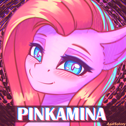 Size: 2000x2000 | Tagged: safe, artist:asetsotory, pinkie pie, earth pony, pony, g4, bust, crazy face, cute, digital art, faic, female, high res, looking at you, misspelling, pinkamena diane pie, portrait, scary, smiling, smiling at you, solo