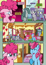Size: 1920x2715 | Tagged: safe, artist:alexdti, cup cake, igneous rock pie, limestone pie, marble pie, maud pie, pinkie pie, earth pony, pony, comic:how we met, g4, crying, cupcake, eating, female, filly, filly limestone pie, filly marble pie, filly maud pie, filly pinkie pie, food, offscreen character, teary eyes, younger