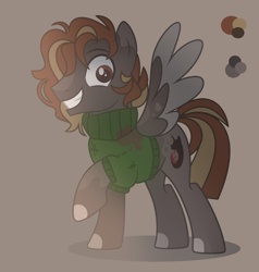 Size: 1400x1472 | Tagged: safe, artist:polish_pigeon, pegasus, pony, billy lenz, black christmas, clothes, dark, horror, insanity, male, movie, ponified, slasher, smiling, spots, spread wings, stallion, sweater, wings