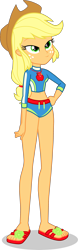 Size: 1250x4024 | Tagged: safe, artist:dustinwatsongkx, applejack, equestria girls, g4, applejack's beach shorts swimsuit, applejack's hat, clothes, cowboy hat, feet, female, geode of super strength, hat, magical geodes, sandals, simple background, solo, swimsuit, transparent background