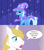Size: 1280x1440 | Tagged: safe, artist:crowneprince, edit, edited screencap, screencap, prince blueblood, trixie, pony, unicorn, boast busters, g4, cape, clothes, curtains, female, hat, heart, male, mare, open mouth, ship:bluetrix, shipping, smiling, sparkles, speech bubble, stallion, straight, surprised blueblood, trixie's cape, trixie's hat