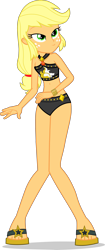 Size: 1882x4483 | Tagged: safe, artist:dustinwatsongkx, applejack, human, equestria girls, g4, 2d, belly button, bikini, bikini bottom, bikini top, clothes, clothes swap, feet, female, freckles, geode of empathy, gold, jewelry, legs, magical geodes, midriff, necklace, sandals, simple background, smiling, solo, stars, sun, sunset shimmer's beach shorts swimsuit, swimsuit, swimsuit swap, transparent background, wrist cuffs