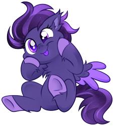 Size: 1714x1885 | Tagged: safe, alternate version, artist:macchiiatoo, oc, oc only, oc:shadow galaxy, pegasus, pony, :p, adorable face, chest fluff, commission, cute, ear fluff, ethereal mane, female, fluffy, glowing, glowing tongue, hooves, mare, pegasus oc, simple background, solo, starry mane, starry tail, tail, tongue out, transparent background, wings