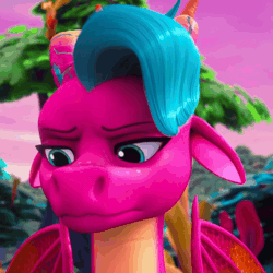Size: 1080x1078 | Tagged: safe, screencap, blaize skysong, dragon, g5, my little pony: make your mark, my little pony: make your mark chapter 6, the isle of scaly, spoiler:g5, spoiler:my little pony: make your mark, spoiler:my little pony: make your mark chapter 6, spoiler:mymc06e01, animated, cropped, looking down, looking sideways, skeptical, solo, the isle of scaly (location)