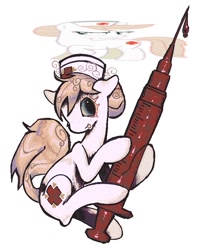 Size: 587x717 | Tagged: safe, artist:ponykip, nurse redheart, earth pony, pony, g4, dripping, female, hat, mare, nurse hat, simple background, solo, syringe, white background