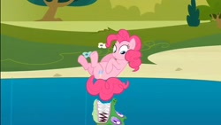 Size: 1918x1080 | Tagged: safe, edit, edited screencap, screencap, gummy, pinkie pie, alligator, earth pony, pony, g4, too many pinkie pies, lake, teeth, this will not end well, water