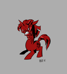 Size: 1762x1954 | Tagged: safe, artist:brdte, oc, oc only, pony, unicorn, angry, frown, furrowed brow, gray background, gritted teeth, signature, simple background, solo, teeth