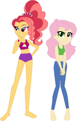 Size: 407x642 | Tagged: safe, artist:sturk-fontaine, oc, oc only, oc:briar apple, oc:scarlet dawn, human, equestria girls, g4, base used, contemporary dancer, duo, duo female, female, freckles, magical lesbian spawn, offspring, parent:adagio dazzle, parent:applejack, parent:fluttershy, parent:sunset shimmer, ponytail, simple background, white background