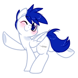 Size: 1000x1000 | Tagged: safe, artist:paperbagpony, oc, oc only, oc:shy white flash, pegasus, pony, 2024 community collab, derpibooru community collaboration, blushing, pegasus oc, simple background, solo, transparent background, wings
