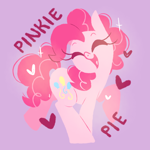 Size: 1100x1100 | Tagged: safe, artist:paperbagpony, derpibooru exclusive, pinkie pie, earth pony, pony, g4, cute, diapinkes, female, floating heart, heart, lavender background, lineless, mare, simple background, solo
