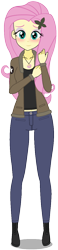 Size: 292x1252 | Tagged: safe, artist:edy_january, fluttershy, human, equestria girls, equestria girls series, g4, blushing, boots, butterfly hairpin, clothes, denim, female, geode of fauna, girls und panzer, jacket, jeans, kisekae, magical geodes, military, military uniform, pants, saunders, shirt, shoes, simple background, soldier, solo, transparent background, uniform, united states