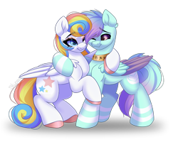 Size: 2500x2000 | Tagged: safe, artist:skyboundsiren, oc, oc only, oc:#c0ffee, oc:gabrizzy, pegasus, pony, commission, duo, high res, hug, signature, simple background, smiling, transparent background