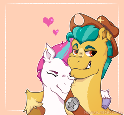 Size: 2936x2720 | Tagged: safe, artist:dragao_tecnologia, hitch trailblazer, zipp storm, earth pony, pegasus, pony, g5, cute, digital art, duo, female, hat, high res, hug, male, mare, ship:stormblazer, shipping, shipping fuel, stallion, straight