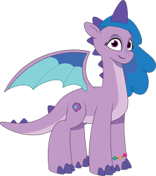 Size: 1723x1940 | Tagged: safe, artist:prixy05, izzy moonbow, dragon, g5, my little pony: tell your tale, bracelet, dragonified, female, friendship bracelet, horn, izzy moondrake, jewelry, looking at you, simple background, smiling, smiling at you, solo, species swap, transparent background, vector