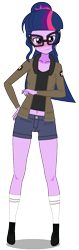 Size: 396x1254 | Tagged: safe, artist:edy_january, sci-twi, twilight sparkle, human, equestria girls, g4, my little pony equestria girls: better together, belly button, blushing, boots, breasts, busty sci-twi, clothes, denim, female, geode of telekinesis, girls und panzer, glasses, jacket, jeans, kisekae, magical geodes, military, military uniform, pants, saunders, shirt, shoes, short pants, simple background, solo, stockings, thigh highs, transparent background, uniform, united states