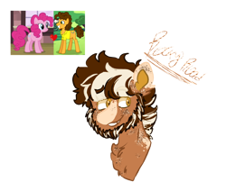 Size: 1240x1000 | Tagged: safe, oc, oc:rocky road, earth pony, pony, beard, chest fluff, coat markings, colored ears, colored pupils, dual toned beard, facial hair, freckles, offspring, parent:cheese sandwich, parent:pinkie pie, parents:cheesepie, simple background, smiling, solo, tooth gap, transparent background, two toned mane