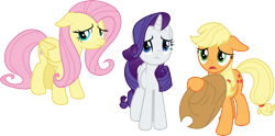 Size: 6051x3000 | Tagged: safe, artist:cloudy glow, applejack, fluttershy, rarity, earth pony, pegasus, pony, unicorn, g4, the summer sun setback, .ai available, female, floppy ears, mare, simple background, transparent background, trio, trio female, vector