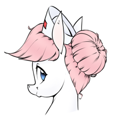 Size: 1850x1980 | Tagged: safe, artist:aquaticvibes, nurse redheart, earth pony, pony, g4, aside glance, bust, cute, female, hair bun, hat, looking at you, mare, no pupils, nurse hat, portrait, simple background, smiling, smiling at you, solo, white background