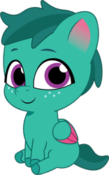 Size: 492x788 | Tagged: safe, artist:prixy05, sparky sparkeroni, pegasus, pony, g5, my little pony: tell your tale, colt, cute, foal, freckles, looking at you, male, ponified, ponified sparky, ponified sparky sparkeroni, simple background, sitting, smiling, smiling at you, solo, sparkybetes, species swap, transparent background, vector