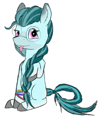 Size: 1502x1824 | Tagged: safe, anonymous artist, oc, oc only, oc:tredy, earth pony, pony, 2024 community collab, derpibooru community collaboration, braid, earth pony oc, female, glasses, hair tie, looking at you, mare, rubber band, simple background, solo, tongue out, transparent background