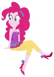Size: 4807x6832 | Tagged: safe, artist:lobo299, pinkie pie, equestria girls, g4, clothes, female, high heels, shoes, simple background, sitting, solo, transparent background