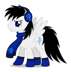 Size: 4200x4237 | Tagged: safe, artist:creedyboy124, oc, oc only, oc:shane park, pegasus, pony, g4, clothes, earmuffs, male, scarf, simple background, smiling, socks, solo, stallion, transparent background, winter, winter outfit